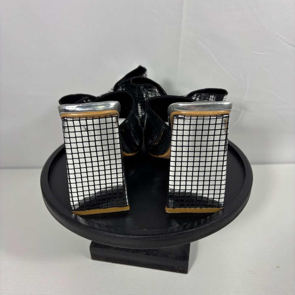 Cape Robbin Women's Disco Ball Black & Silver Grid Block Big Bow Heels Size 7.5 - Picture 5 of 10